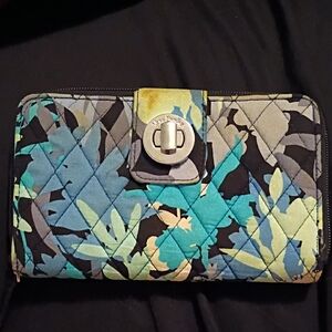 Vera Bradley Quilted Wallet - Blue and Black Floral